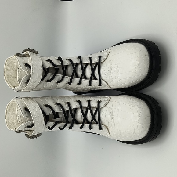 White Croc Embossed Combat Boots - Picture 5 of 7